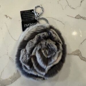 Adrienne Landau 100% Real Rabbit Fur Rose Keychain